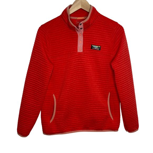 L.L. Bean Women Long Sleeve Quarter Snap Pullover Sweatshirt Small Orange Pocket - Picture 1 of 10